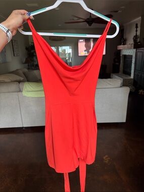 Dots Bright Red Draped Neck Romper